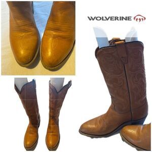 WOLVERINE MEN 9.5 Tan / butterscotch Leather Western Cowboy‎ Boots